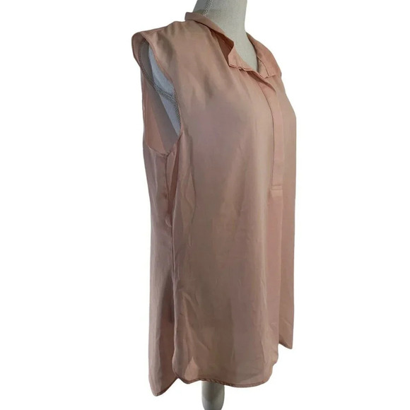 Apt 9 Light Peach Pink Button Up Collared Tank Top Chiffon Large Workwear Office - Picture 3 of 6